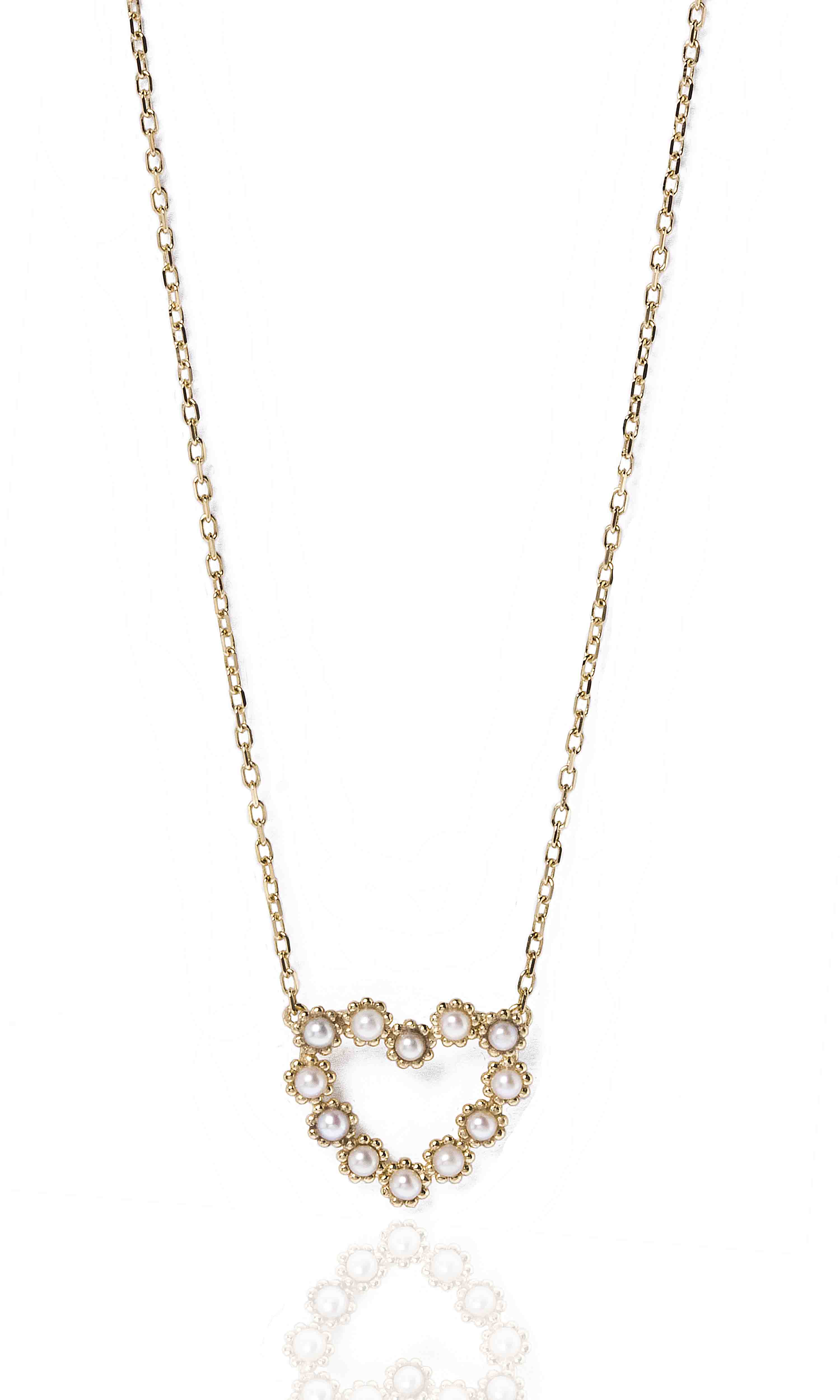 Gag Cora+º+úo Perolas O.A. - Heart Necklace with pearls in yellow gold