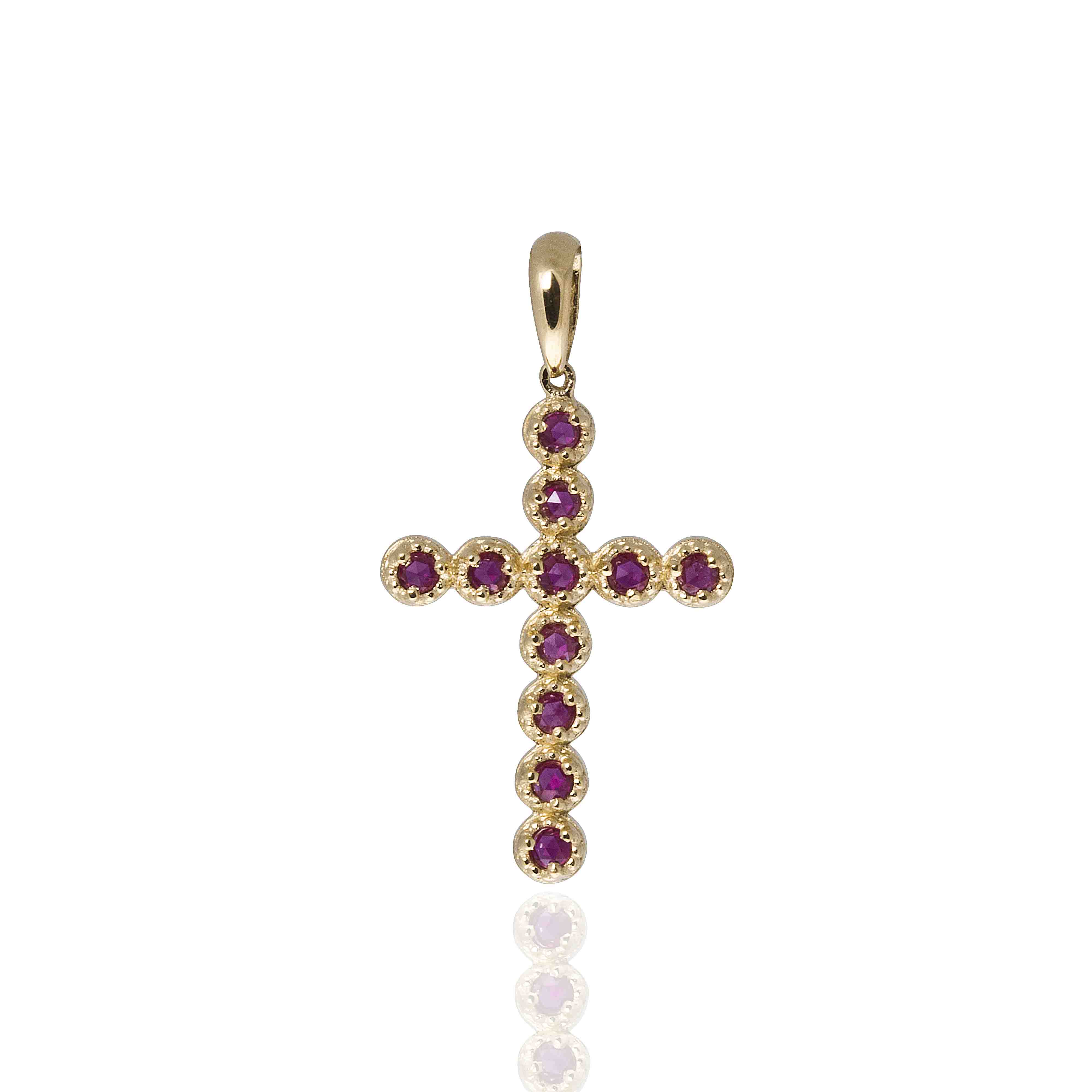 Pingente Cruz Rubi O.A.- Cruz Pendant with rubies in yellow gold