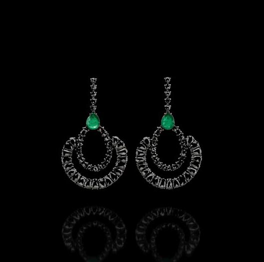 Brinco Humaitá, com esmeraldas e<br />diamantes negros.