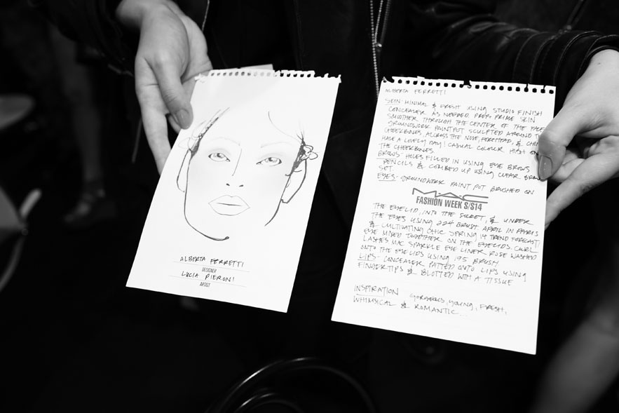 O esboço da maquiagem do desfile da Alberta Ferretti